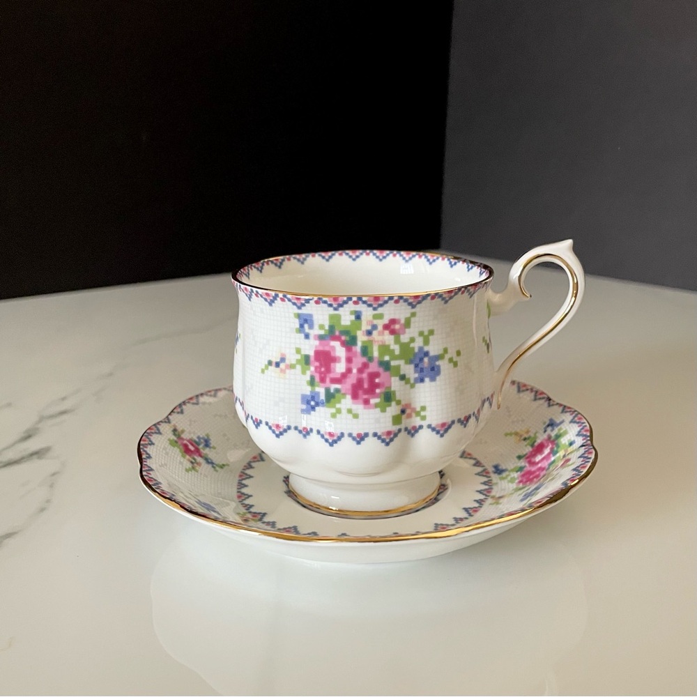 Petit Point Cup & Saucer by Royal Albert